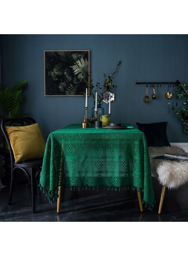 Y&D Retro American Crochet Round Table Fabric Knitted Hollowed Out Coffee Table Cover Fabric Green  - Image 1