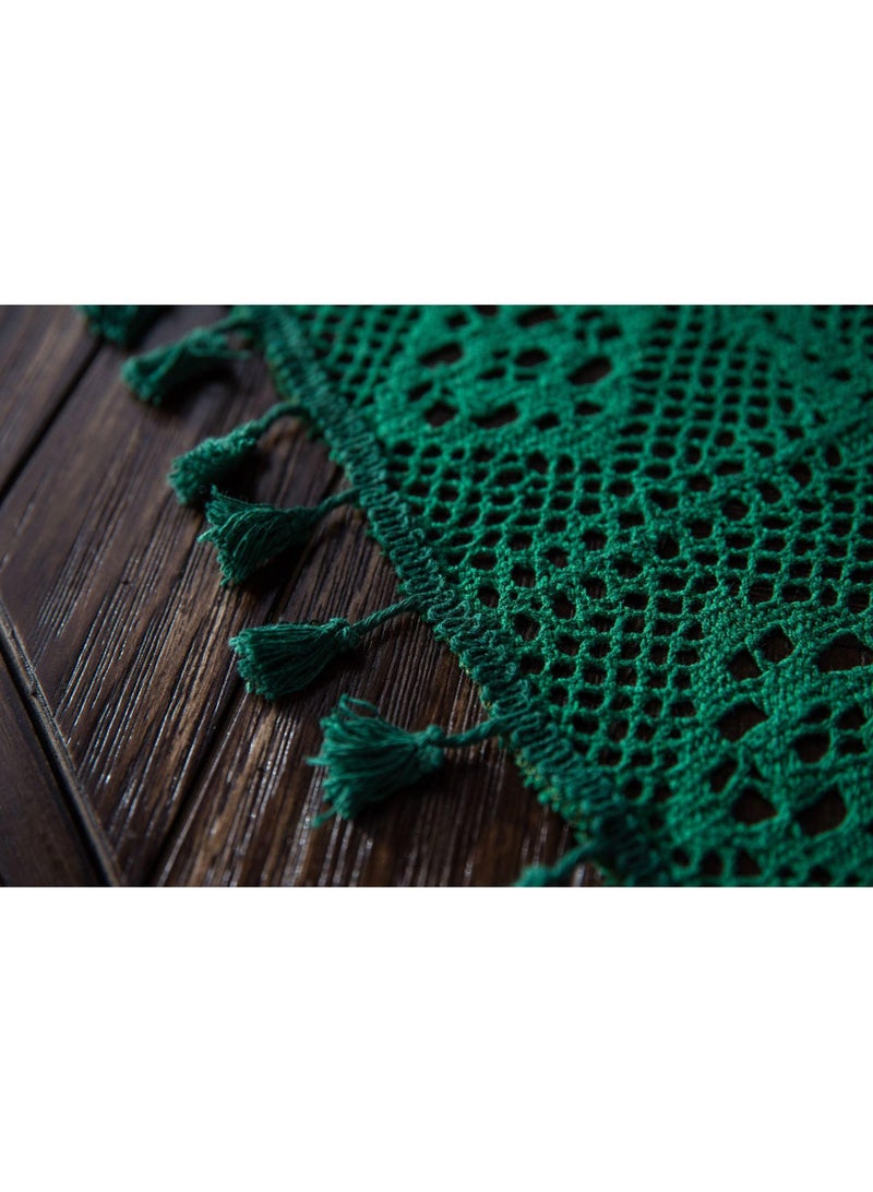 Y&D Retro American Crochet Round Table Fabric Knitted Hollowed Out Coffee Table Cover Fabric Green  - Image 5