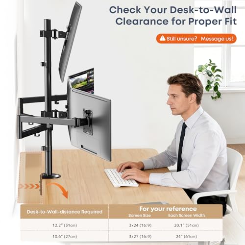 PUTORSEN Quad Monitor Mount for 17-27 Inches - Fully Adjustable Heavy Duty 4 Monitor Arm Desk Mount, Max Load 22lbs per Screen, Clamp/Grommet, VESA 75/100 mm, Black - Image 3