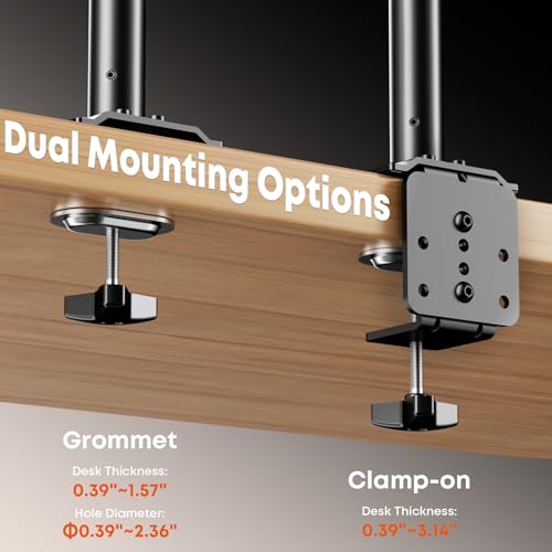PUTORSEN Quad Monitor Mount for 17-27 Inches - Fully Adjustable Heavy Duty 4 Monitor Arm Desk Mount, Max Load 22lbs per Screen, Clamp/Grommet, VESA 75/100 mm, Black - Image 5