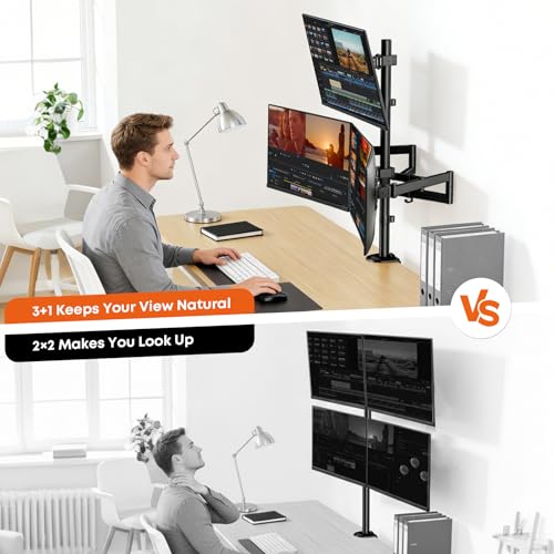 PUTORSEN Quad Monitor Mount for 17-27 Inches - Fully Adjustable Heavy Duty 4 Monitor Arm Desk Mount, Max Load 22lbs per Screen, Clamp/Grommet, VESA 75/100 mm, Black - Image 4