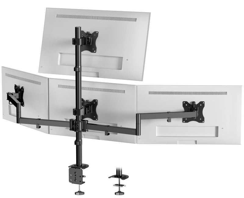 PUTORSEN Quad Monitor Mount for 17-27 Inches - Fully Adjustable Heavy Duty 4 Monitor Arm Desk Mount, Max Load 22lbs per Screen, Clamp/Grommet, VESA 75/100 mm, Black - Image 1