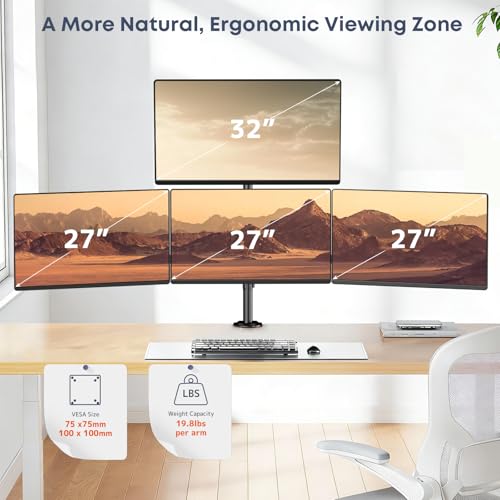 PUTORSEN Quad Monitor Mount for 17-27 Inches - Fully Adjustable Heavy Duty 4 Monitor Arm Desk Mount, Max Load 22lbs per Screen, Clamp/Grommet, VESA 75/100 mm, Black - Image 2