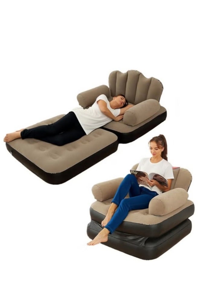 كرسي أريكة قابل للنفخ متعدد الوظائف، سرير أريكة قابل للطي، للاستخدام الداخلي والخارجي (عبوة من قطعة واحدة) - Image 1