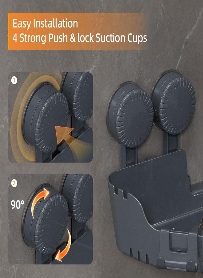 APLOP 2 Pack Corner Shower Caddy with 4 Suction Cups, No-Drill Corner Shower Shelves for Inside Shower, Removable Push & Lock Bathroom Organizer with Hooks, Plastic Shower Storage Rack, Pearl Gray - Image 3