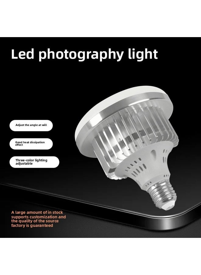 43W Live Studio With Remote Control 180 Degrees Rotating High Brightness Soft Light LED Photography Fill Light Bulb-Light Source Color:43W Two-color Temperature Lamp + Lamp Thread Head + Base