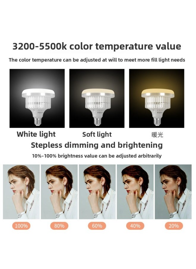 43W Live Studio With Remote Control 180 Degrees Rotating High Brightness Soft Light LED Photography Fill Light Bulb-Light Source Color:43W Two-color Temperature Lamp + Lamp Thread Head + Base