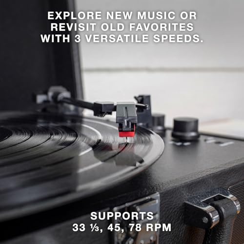 Victrola Journey Bluetooth Portable Suitcase Record Player – with Built-in Speakers, 3 Speed Vinyl Record Player, RCA Out, Headphone Jack (Rose Gold) - Image 3