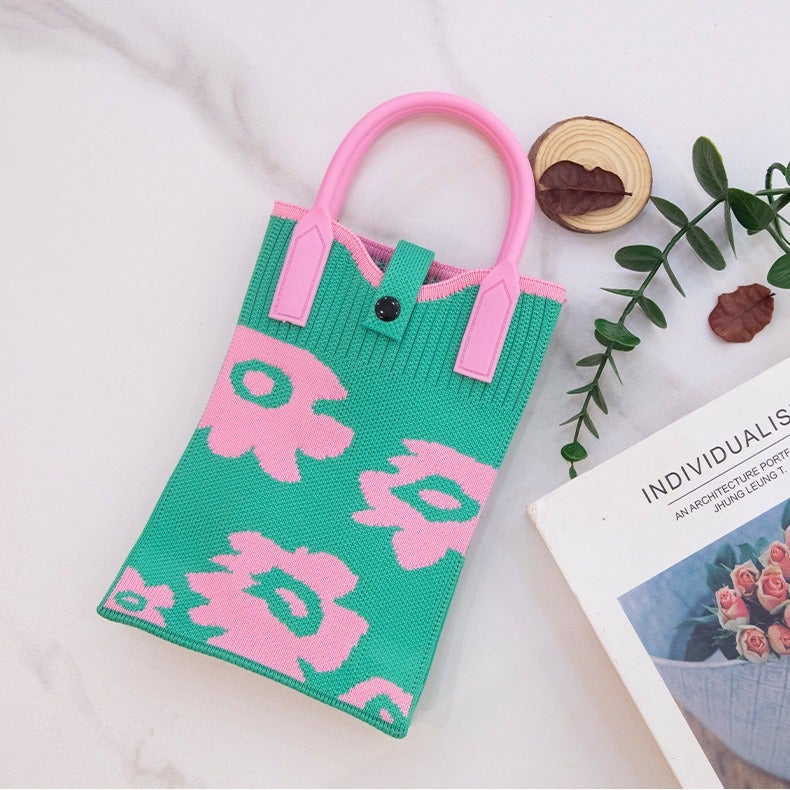 Small Flower Shoulder Bag 2024 Portable Simple Travel Collocation Knitted Handbag Student Casual Bag Large Capacity Mobile Phone - Image 3