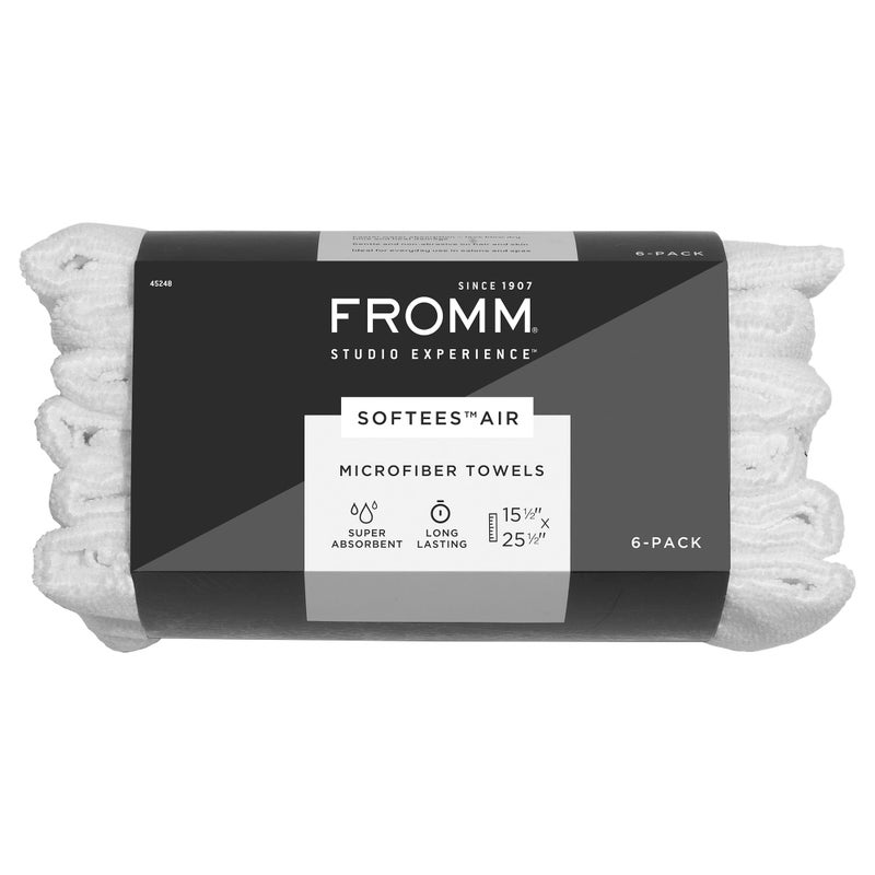 Fromm Softees Air Microfiber Lightweight Salon Hair Towels for Hairstylists, Barbers, Spa, Gym in White, 15.5" by 25.5", 6 count Perfect Hair Care Towel for Drying Curly, Long, Wavy Hair - Image 1