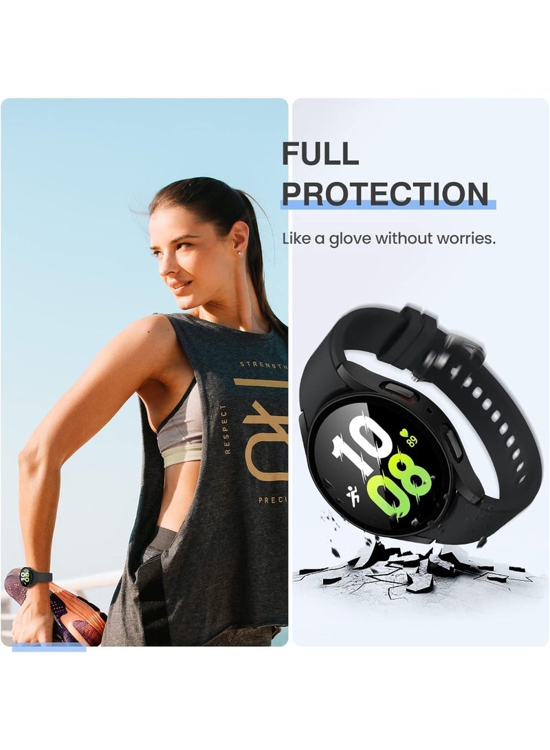 (2 Pack) Hard Case for Samsung Galaxy Watch 5/ Watch 4 (40mm), with Tempered Glass Screen Protector Ultra Clear Slim Full Cover (Black+Black) - Image 4