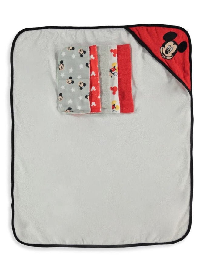 Cudlie Disney Baby Mickey Mouse Happy Face Print (Hooded Towel with 5 Piece Washcloth Set) - Image 2