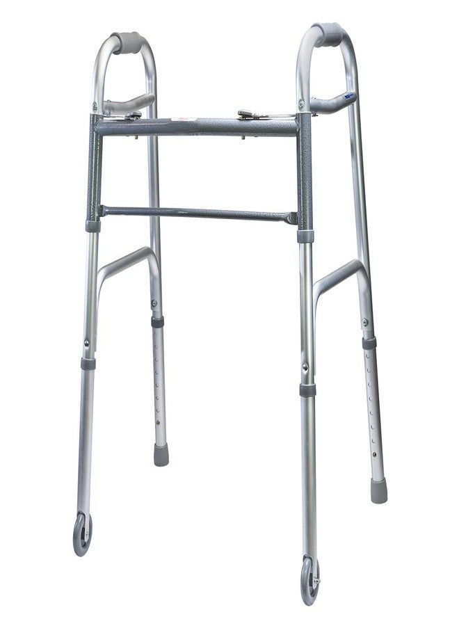 MediChoice Dual-Release Two Button/Folding Walker, Height Adjustable with 3 Inch Wheels, Aluminum, 300 lb. Capacity (1 Each) - Image 1