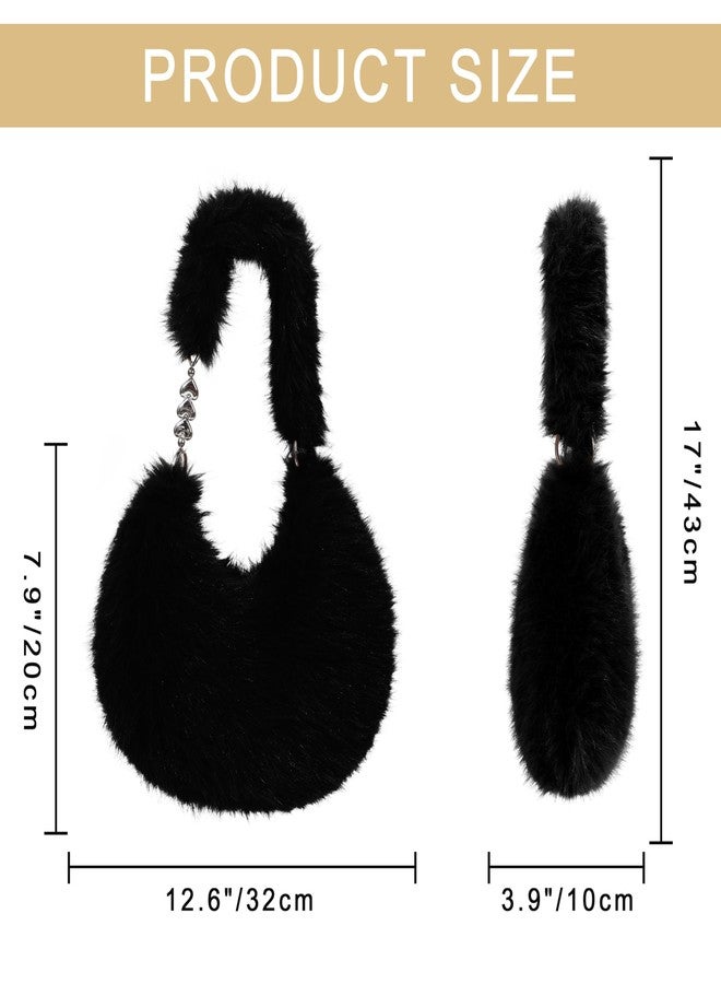 LA CARRIE Women's Faux fur Purse Fuzzy Plush Shoulder Bags Y2k Cute Handbags for Winter, Black, One size - Image 2