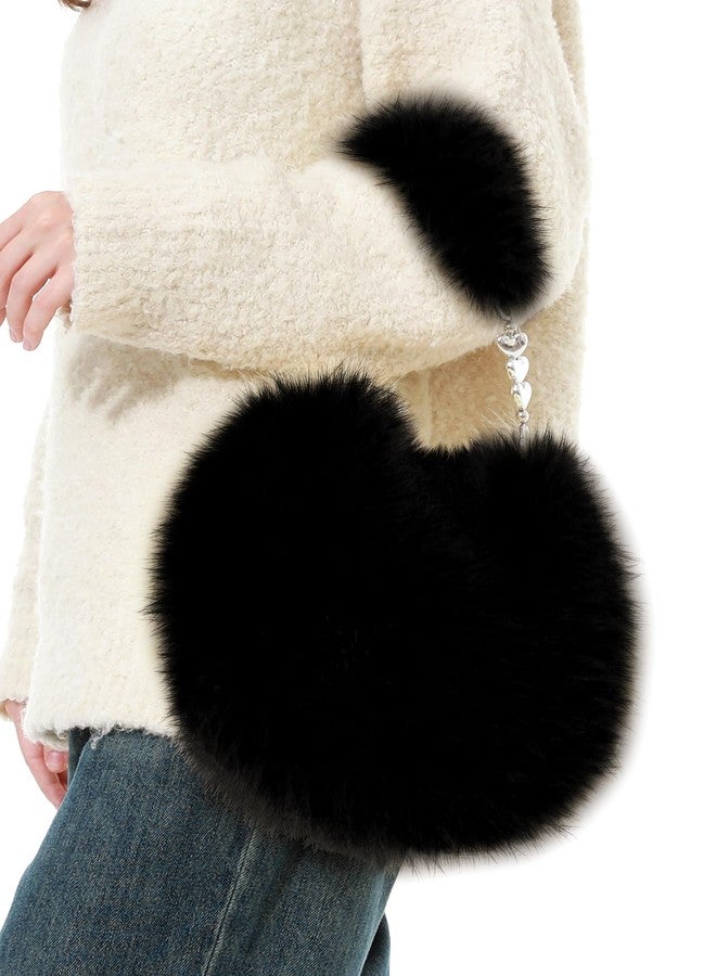 LA CARRIE Women's Faux fur Purse Fuzzy Plush Shoulder Bags Y2k Cute Handbags for Winter, Black, One size - Image 5