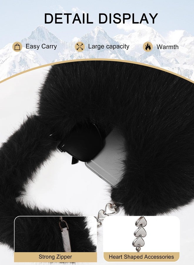 LA CARRIE Women's Faux fur Purse Fuzzy Plush Shoulder Bags Y2k Cute Handbags for Winter, Black, One size - Image 3