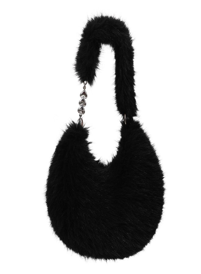 LA CARRIE Women's Faux fur Purse Fuzzy Plush Shoulder Bags Y2k Cute Handbags for Winter, Black, One size - Image 1