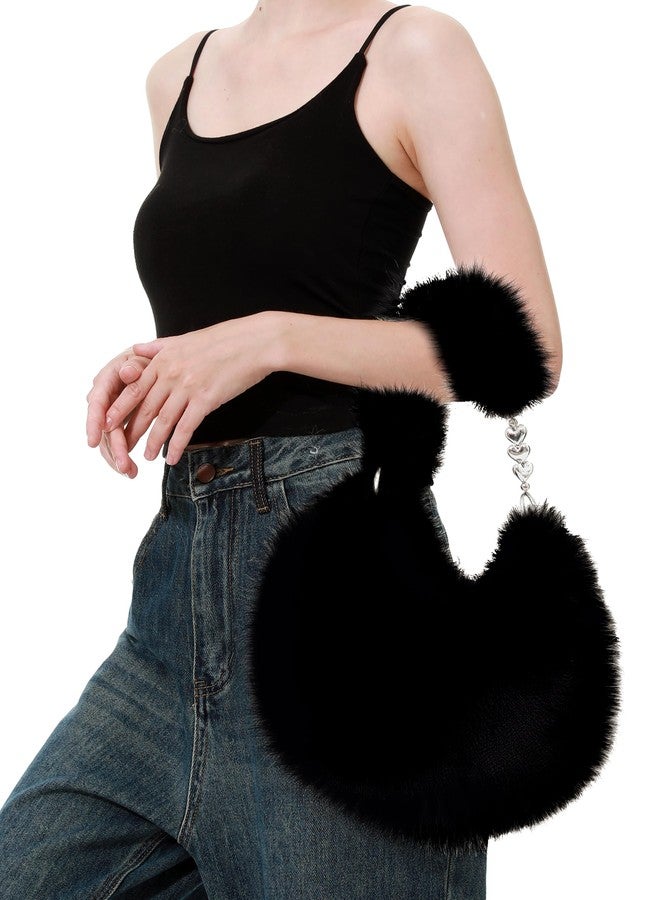 LA CARRIE Women's Faux fur Purse Fuzzy Plush Shoulder Bags Y2k Cute Handbags for Winter, Black, One size - Image 4