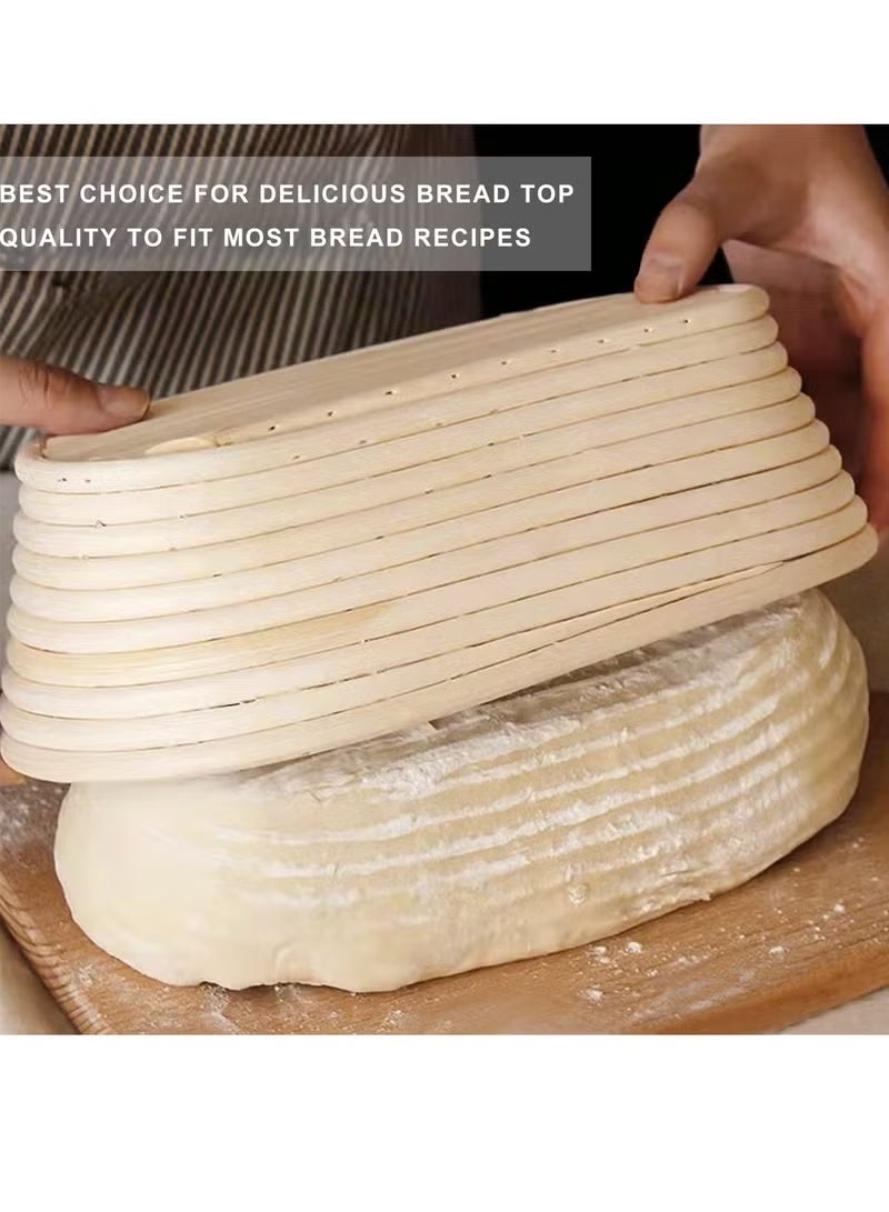2 Pack 10 inch Banneton Proofing Basket Set, Sourdough Bread Proofing Basket Baking Dough Bowl with Cloth Liner for Home Bakers Oval (Beige) - Image 5