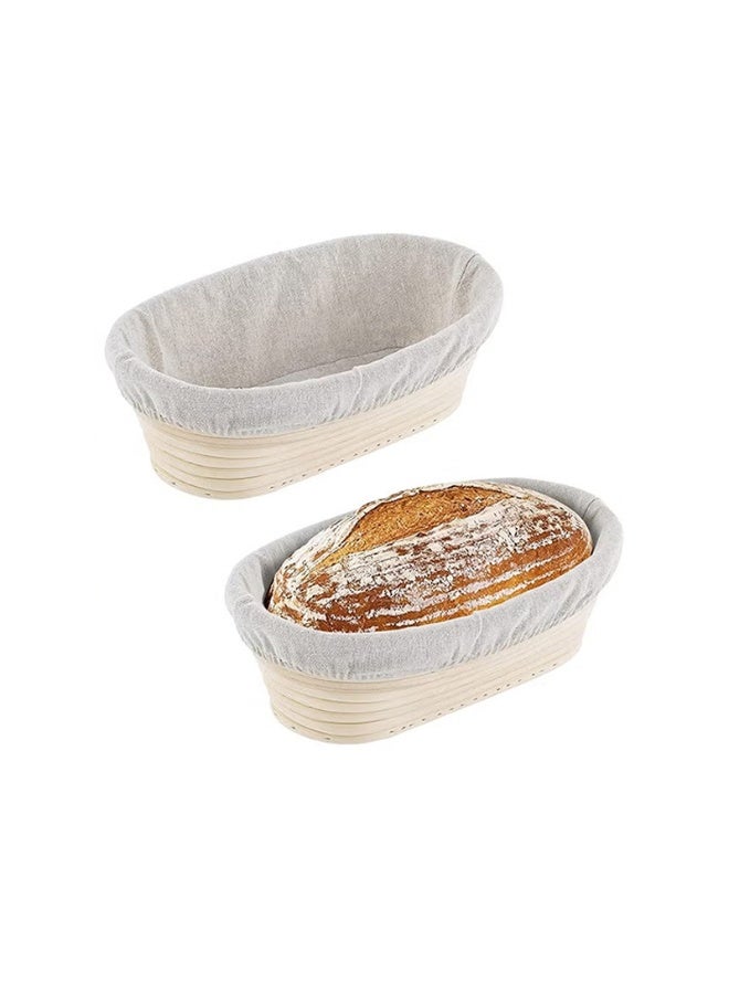 2 Pack 10 inch Banneton Proofing Basket Set, Sourdough Bread Proofing Basket Baking Dough Bowl with Cloth Liner for Home Bakers Oval (Beige) - Image 1