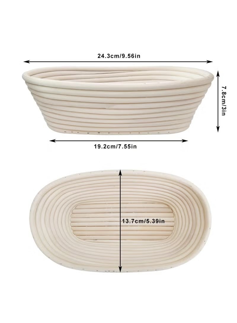 2 Pack 10 inch Banneton Proofing Basket Set, Sourdough Bread Proofing Basket Baking Dough Bowl with Cloth Liner for Home Bakers Oval (Beige) - Image 2