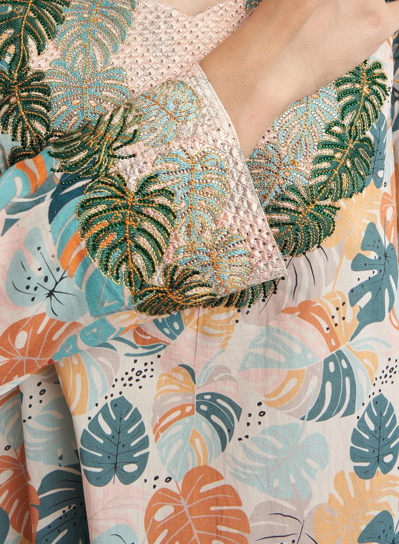 KASHKHA Cotton Leaves Print Mukhawar Jalabiya