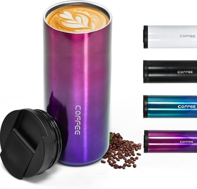 كوب سفر معزول من الفولاذ المقاوم للصدأ سعة 500 مل - كوب قهوة حراري مع غطاء كبس - Image 1