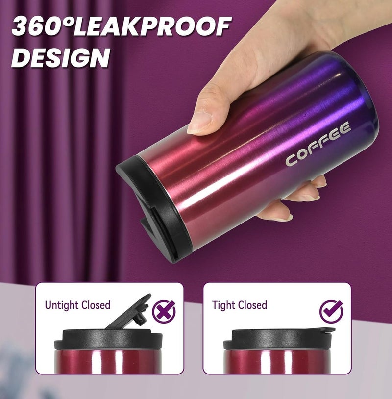 كوب سفر معزول من الفولاذ المقاوم للصدأ سعة 500 مل - كوب قهوة حراري مع غطاء كبس - Image 3