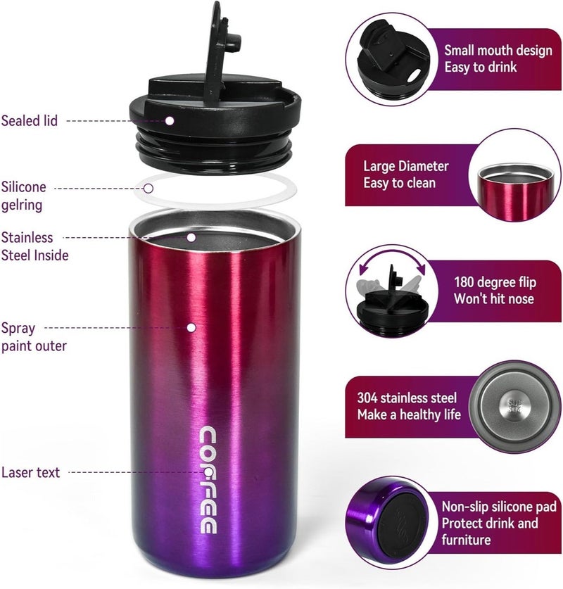 كوب سفر معزول من الفولاذ المقاوم للصدأ سعة 500 مل - كوب قهوة حراري مع غطاء كبس - Image 2