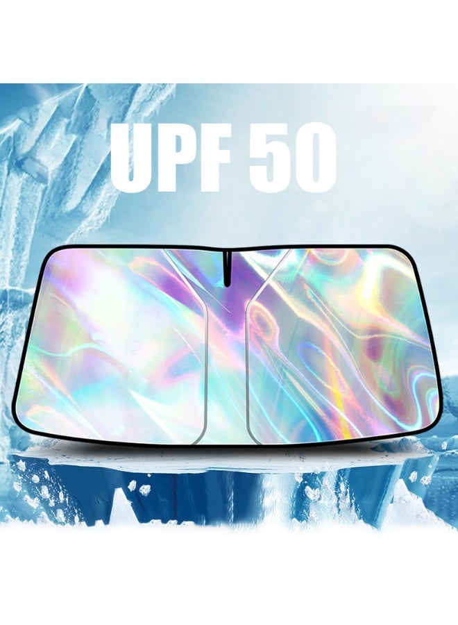 Generic Iridescent Sun Shade for Car Windshield, Foldable Universal Car Windshield Upgrade Sunshade Enhanced UV Rays Reflective Sun Visor Shade Keeps Vehicle Cool，UV Rays and Heat Sun Visor Protector（145cm * 80cm）  - Image 3