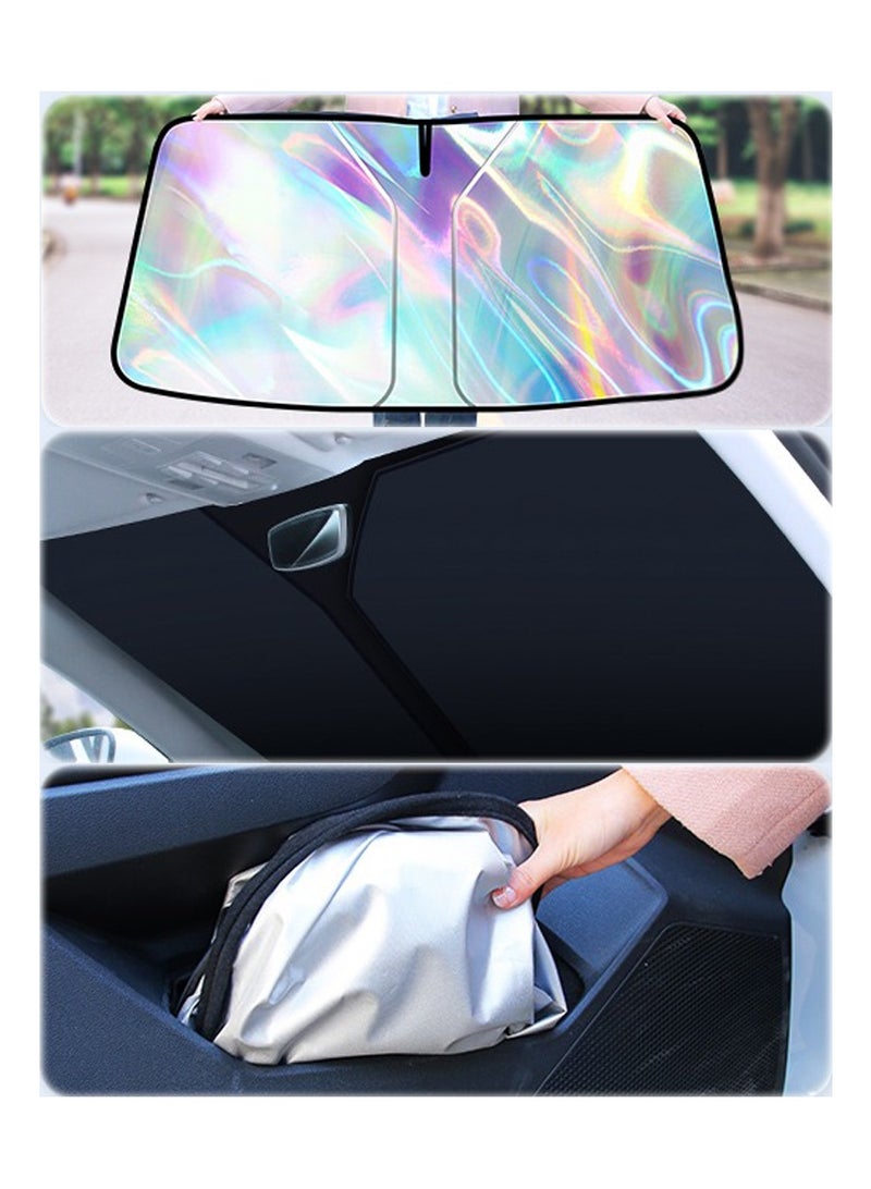 Generic Iridescent Sun Shade for Car Windshield, Foldable Universal Car Windshield Upgrade Sunshade Enhanced UV Rays Reflective Sun Visor Shade Keeps Vehicle Cool，UV Rays and Heat Sun Visor Protector（145cm * 80cm）  - Image 2