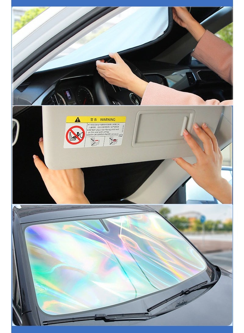 Generic Iridescent Sun Shade for Car Windshield, Foldable Universal Car Windshield Upgrade Sunshade Enhanced UV Rays Reflective Sun Visor Shade Keeps Vehicle Cool，UV Rays and Heat Sun Visor Protector（145cm * 80cm）  - Image 5