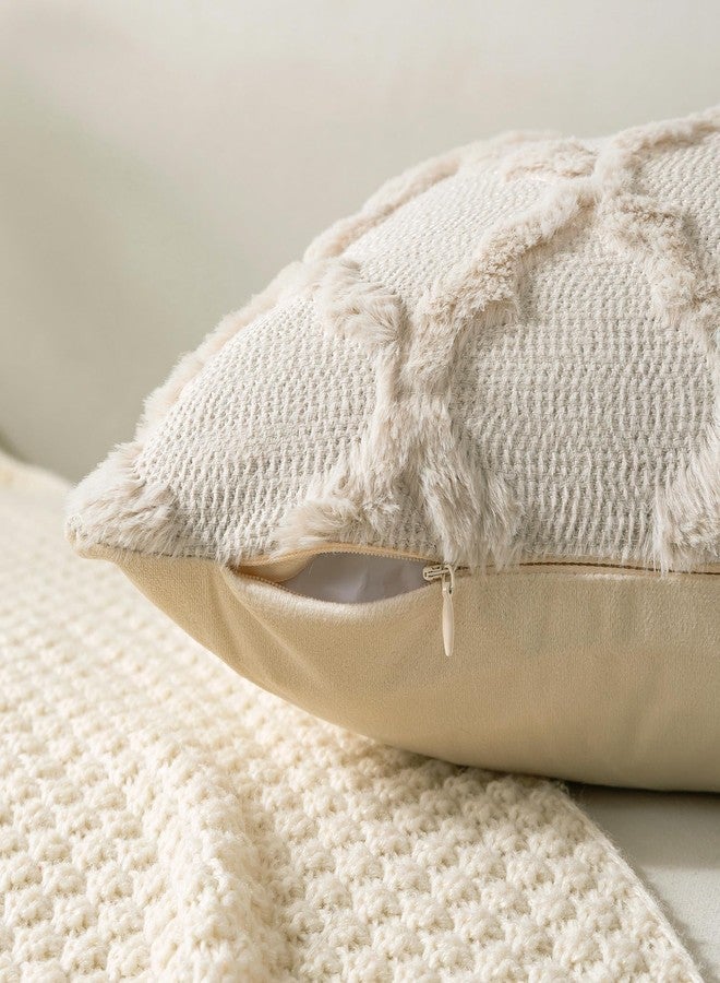 Cozoomy Set of 2 Soft Moroccan Throw Pillow Covers 18x18 Inch Plush Boho Decorative Pillow Cover Accent Cushion Case for Couch Sofa Bed, Beige - Image 4