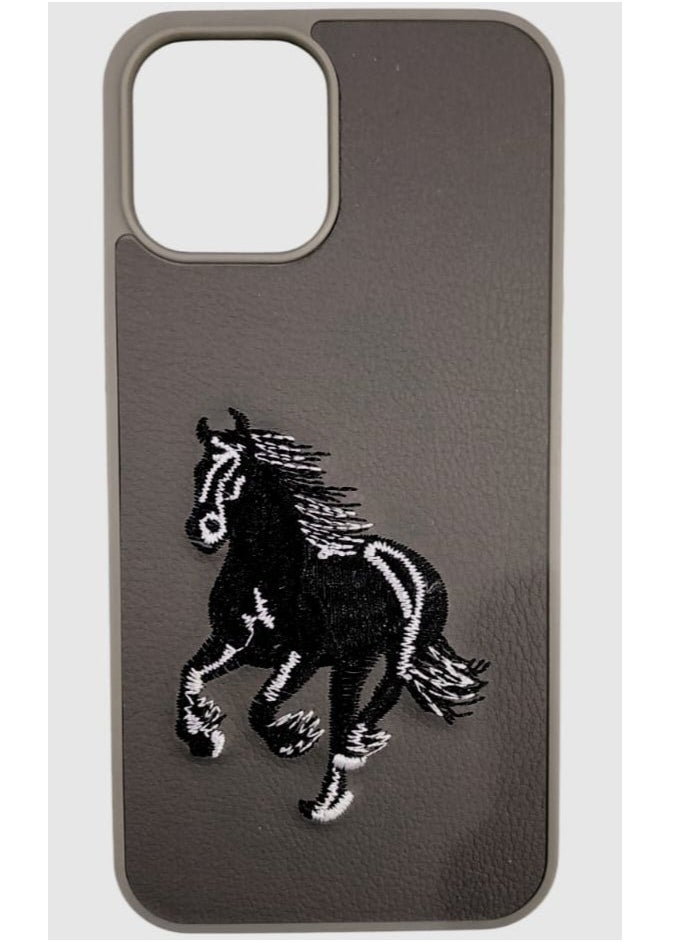 Case - Shockproof Phone Case With Horse Embroidery Design For IPhone 16 Pro Max In Dark Grey - Image 1