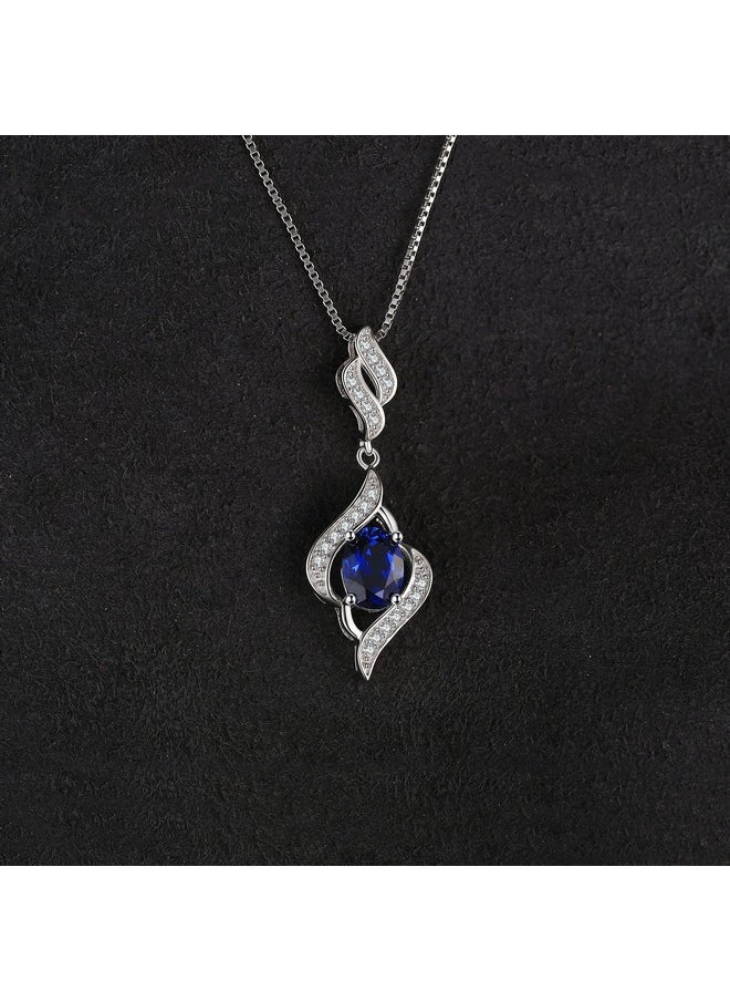 JewelryPalace - Elegant 2Ct Created Sapphire Pendant Necklace For Women, 925 Sterling Silver 14K White Gold Plated Necklaces For Her, Oval Shape Wave Simulated Diamond Gemstone Gift, 18 Inch Box Chain - Image 1