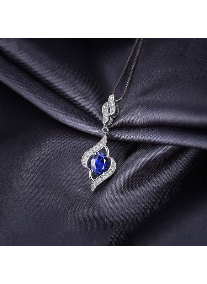 JewelryPalace - Elegant 2Ct Created Sapphire Pendant Necklace For Women, 925 Sterling Silver 14K White Gold Plated Necklaces For Her, Oval Shape Wave Simulated Diamond Gemstone Gift, 18 Inch Box Chain - Image 1