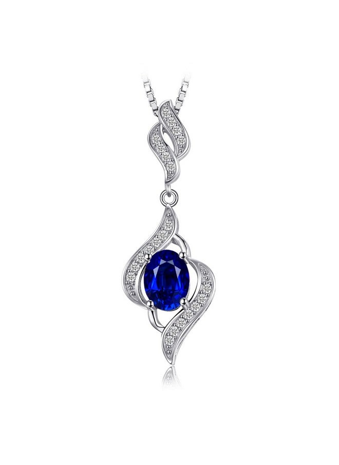 JewelryPalace - Elegant 2Ct Created Sapphire Pendant Necklace For Women, 925 Sterling Silver 14K White Gold Plated Necklaces For Her, Oval Shape Wave Simulated Diamond Gemstone Gift, 18 Inch Box Chain - Image 1