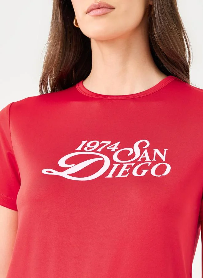 Styli Styli Red Slogan Print Regular Fit T-Shirt