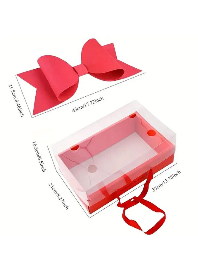 White Floral Gift Box With Handle Ribbon For Christmas Birthday Valentine Present Wrapping - Image 5