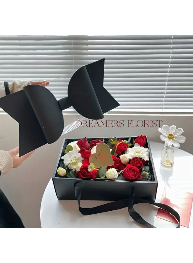 White Floral Gift Box With Handle Ribbon For Christmas Birthday Valentine Present Wrapping - Image 2