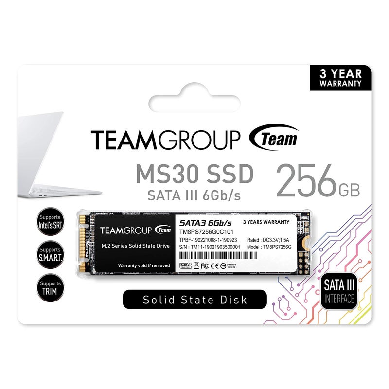 TEAMGROUP MS30 256GB مع ذاكرة تخزين مؤقت SLC 3D NAND TLC M.2 2280 SATA III 6Gb/s محرك أقراص ثابت داخلي SSD (سرعة القراءة/الكتابة تصل إلى 500/400 ميجابايت/ثانية) متوافق مع اللابتوب وكمبيوتر سطح المكتب TM8PS7256G0C101 - Image 2