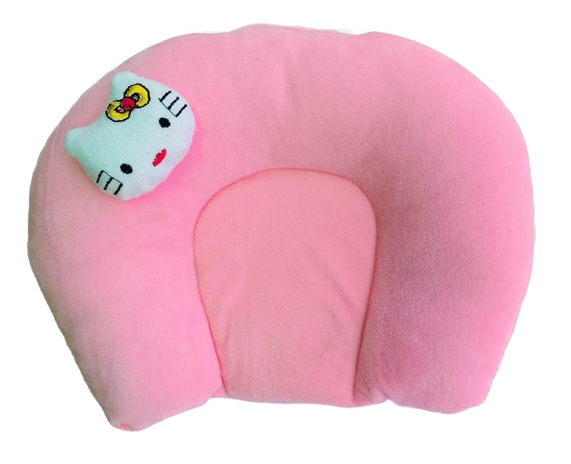 Wavva Pillow for New Born Baby Ideal for Round Head Shaping Pillow with Foam Cotton Cover for 0 to 12 Months Babies Light Pink