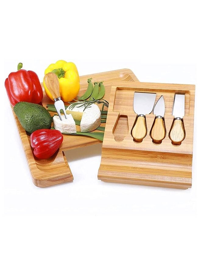 Arabest - Bamboo Cheese Board and Knife Set with Slide-Out Drawer - Image 1