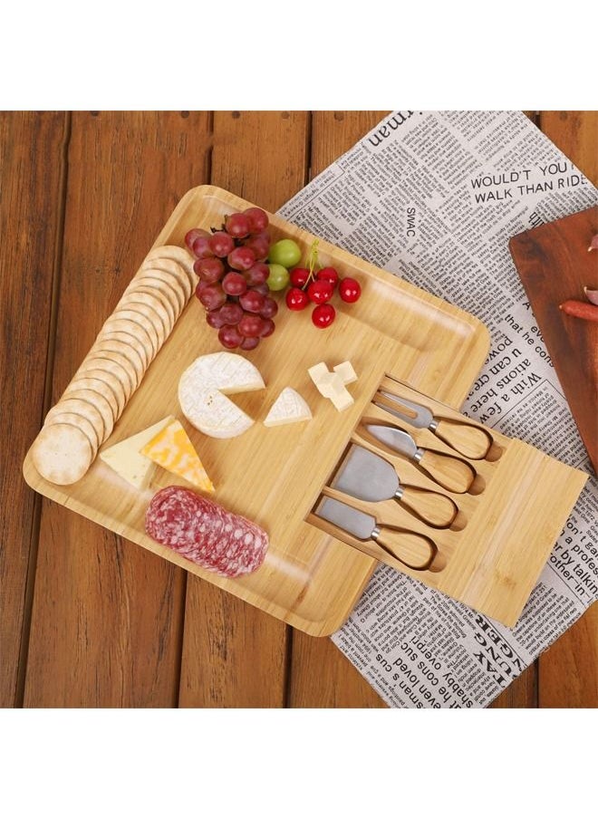 Arabest - Bamboo Cheese Board and Knife Set with Slide-Out Drawer - Image 1