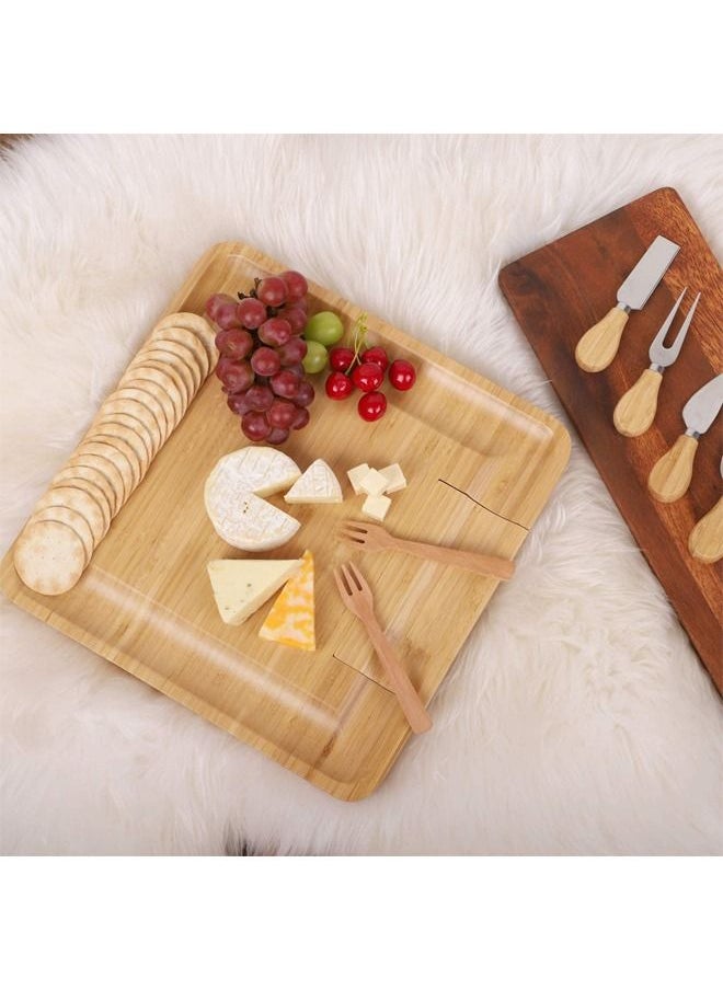 Arabest - Bamboo Cheese Board and Knife Set with Slide-Out Drawer - Image 1