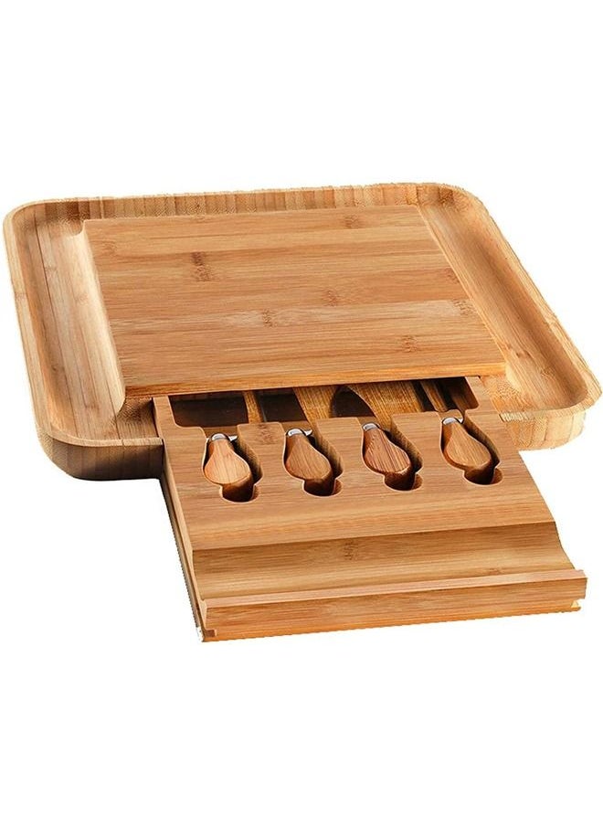 Arabest - Bamboo Cheese Board and Knife Set with Slide-Out Drawer - Image 1