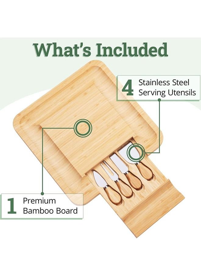 Arabest - Bamboo Cheese Board and Knife Set with Slide-Out Drawer - Image 1