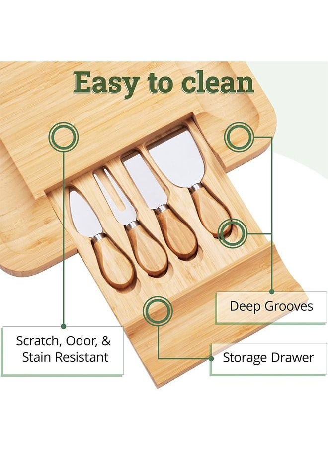 Arabest - Bamboo Cheese Board and Knife Set with Slide-Out Drawer - Image 1