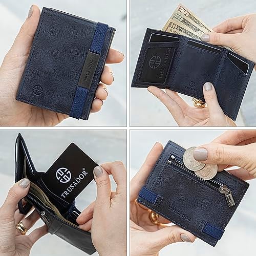 TRUSADOR محفظة تروسادور مارسيليا الجلدية RFID للنساء والرجال تشمل نافذة هوية، مرآة قابلة للفصل، تحمل النقود، البطاقات، تشمل جيب للعملات، تحمل النقود (كحلي) - Image 5