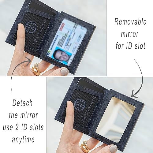 TRUSADOR محفظة تروسادور مارسيليا الجلدية RFID للنساء والرجال تشمل نافذة هوية، مرآة قابلة للفصل، تحمل النقود، البطاقات، تشمل جيب للعملات، تحمل النقود (كحلي) - Image 3